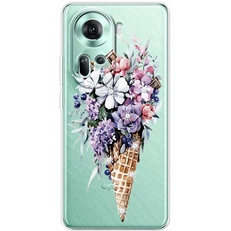 Чехол со стразами OPPO Reno 11 5G Ice Cream Flowers