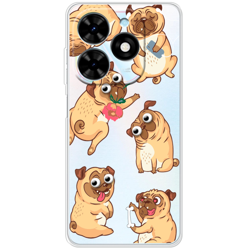 Прозрачный чехол BoxFace Tecno Spark Go 2024 с 3D-глазками Pug