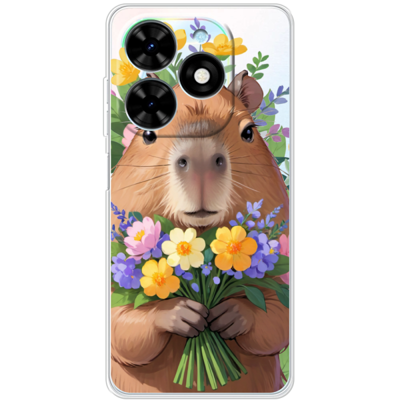 Прозрачный чехол BoxFace Tecno Spark Go 2024 Капибара з квітами