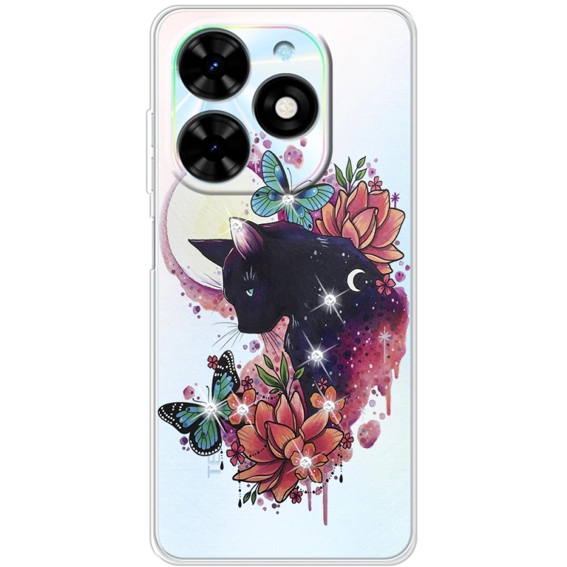 Чехол со стразами BoxFace Tecno Spark Go 2024 Cat in Flowers
