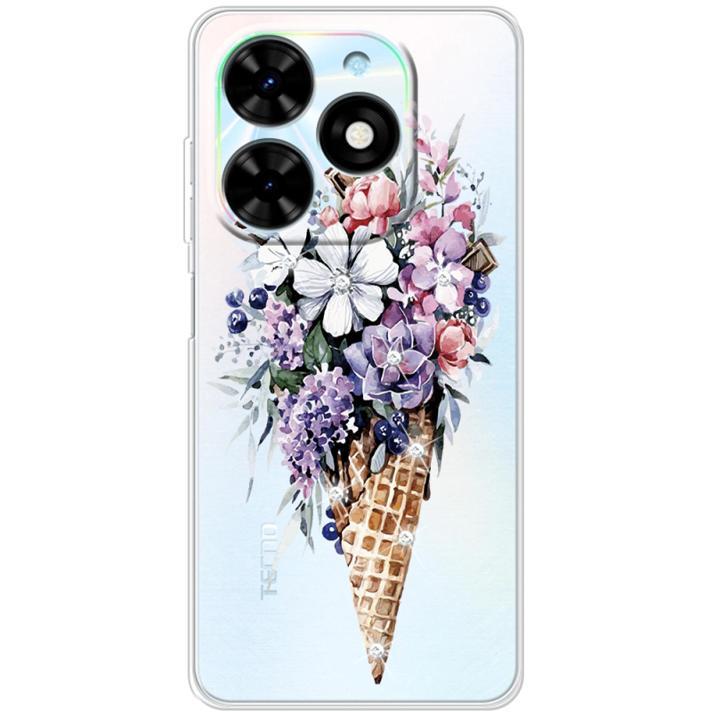 Чехол со стразами BoxFace Tecno Spark Go 2024 Ice Cream Flowers