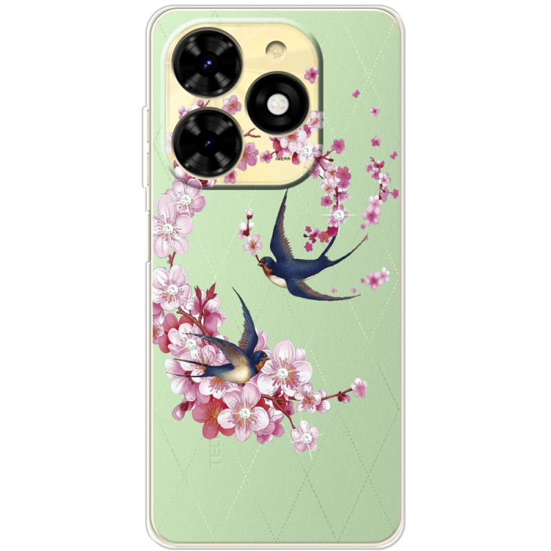 Чехол со стразами BoxFace Tecno Spark 20C Swallows and Bloom