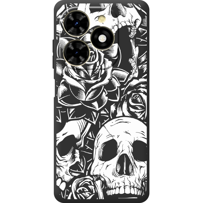 Черный чехол BoxFace Tecno Spark 20C Skull and Roses