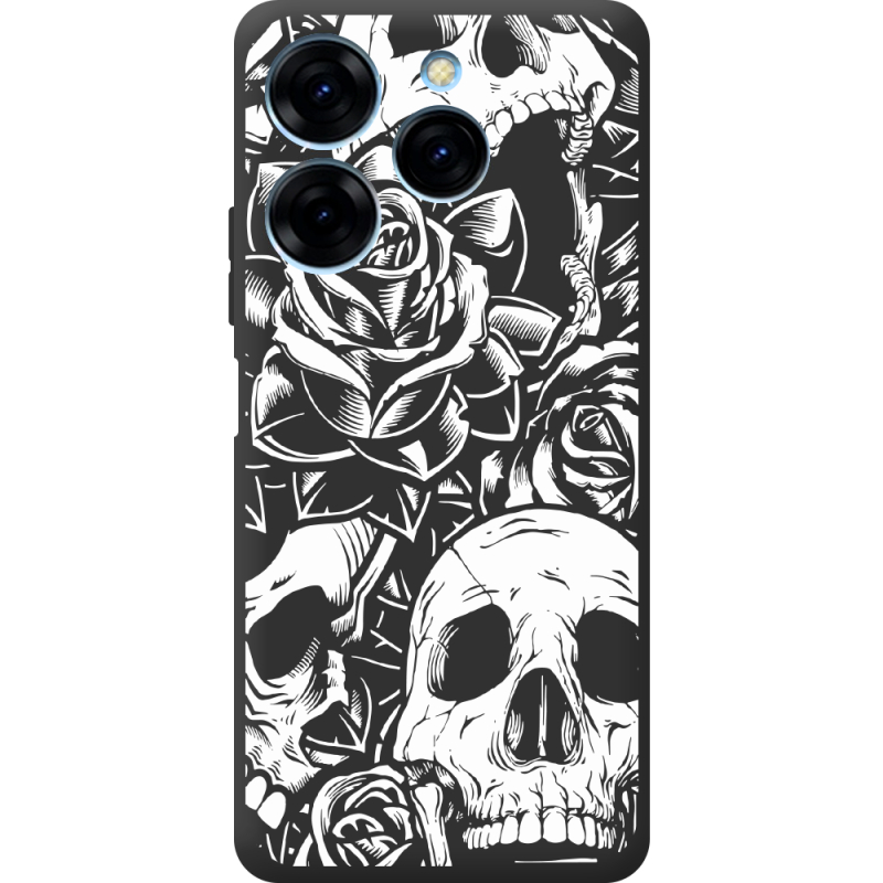 Черный чехол BoxFace Tecno Spark 20 Pro Skull and Roses