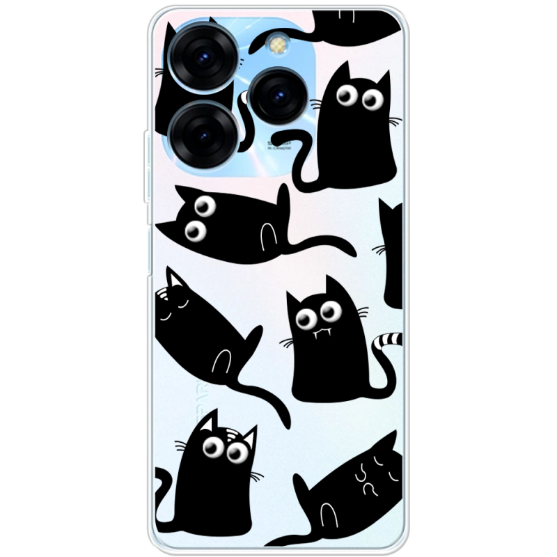 Прозрачный чехол BoxFace Tecno Spark 20 Pro с 3D-глазками Black Kitty