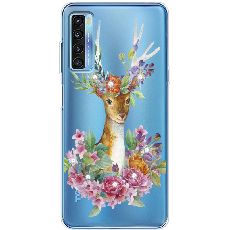 Чехол со стразами TCL 20L Plus Deer with flowers