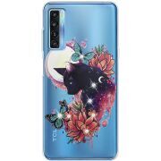 Чехол со стразами TCL 20L Plus Cat in Flowers