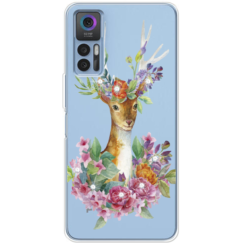 Чехол со стразами TCL 30 Deer with flowers