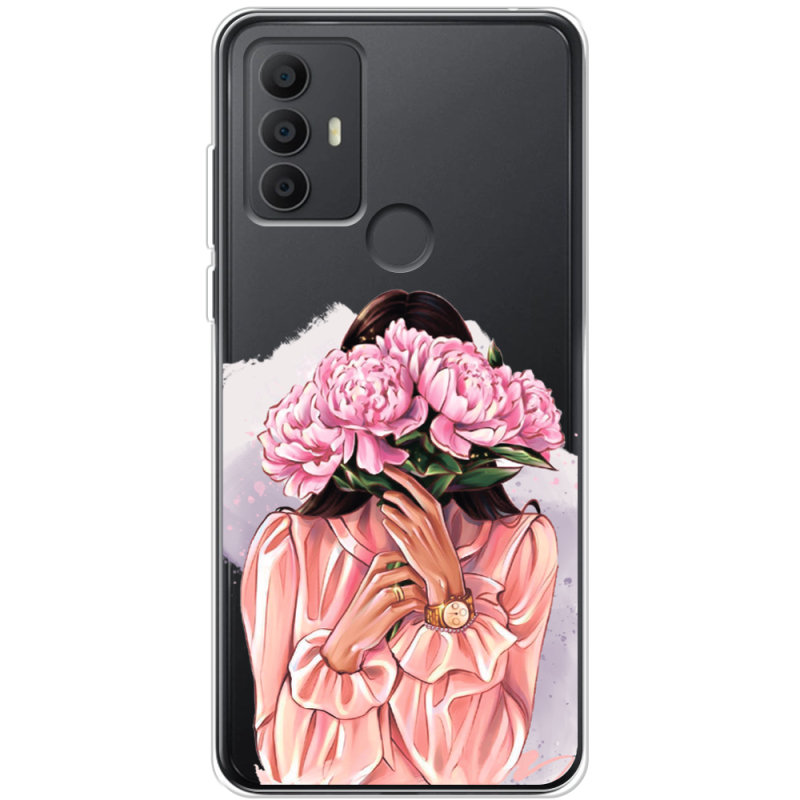 Прозрачный чехол BoxFace TCL 306 Девушка с Пионами