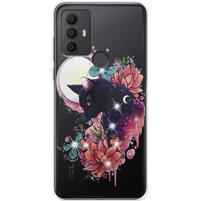 Чехол со стразами TCL 306 Cat in Flowers