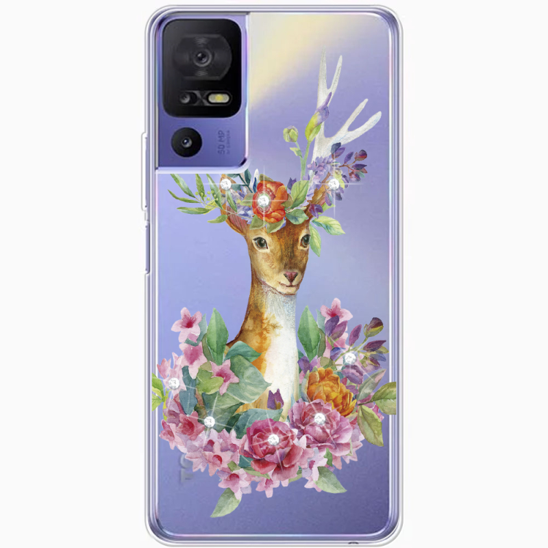 Чехол со стразами TCL 40 SE Deer with flowers