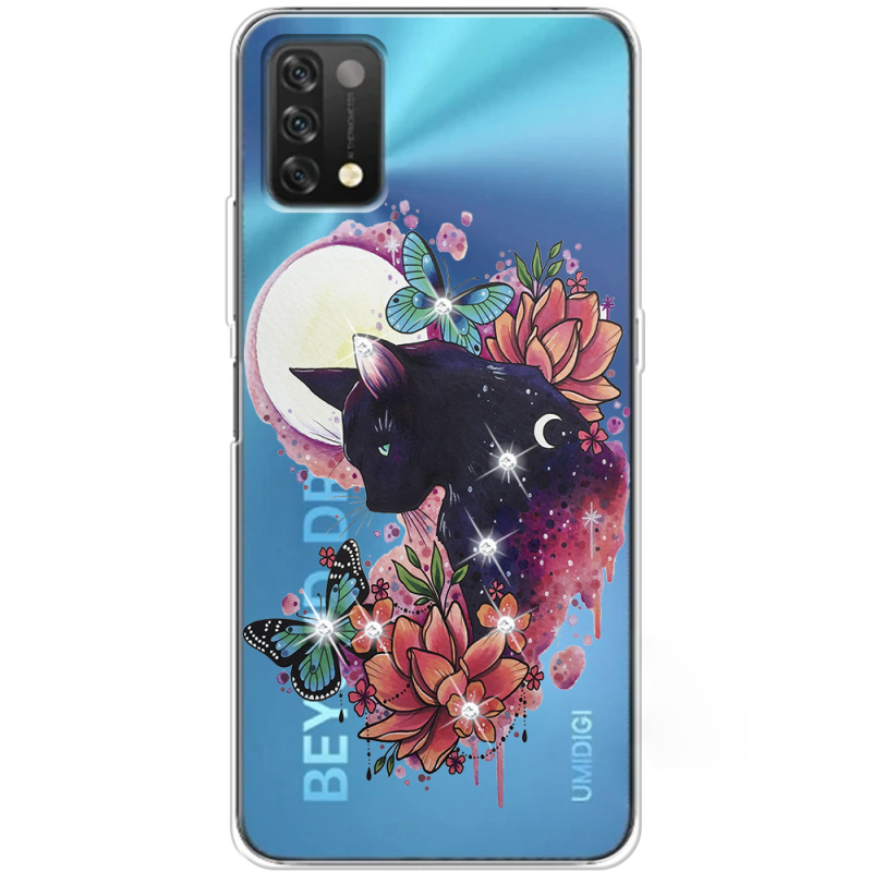 Чехол со стразами Umidigi A11 Cat in Flowers