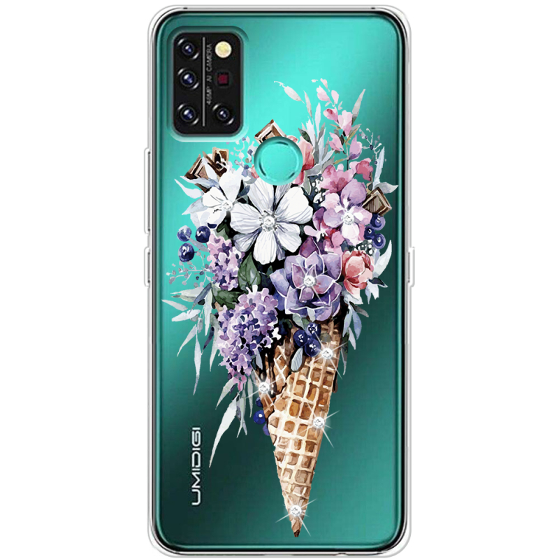 Чехол со стразами Umidigi A9 Pro Ice Cream Flowers