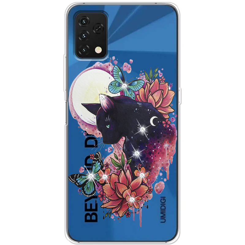 Чехол со стразами Umidigi A11S Cat in Flowers