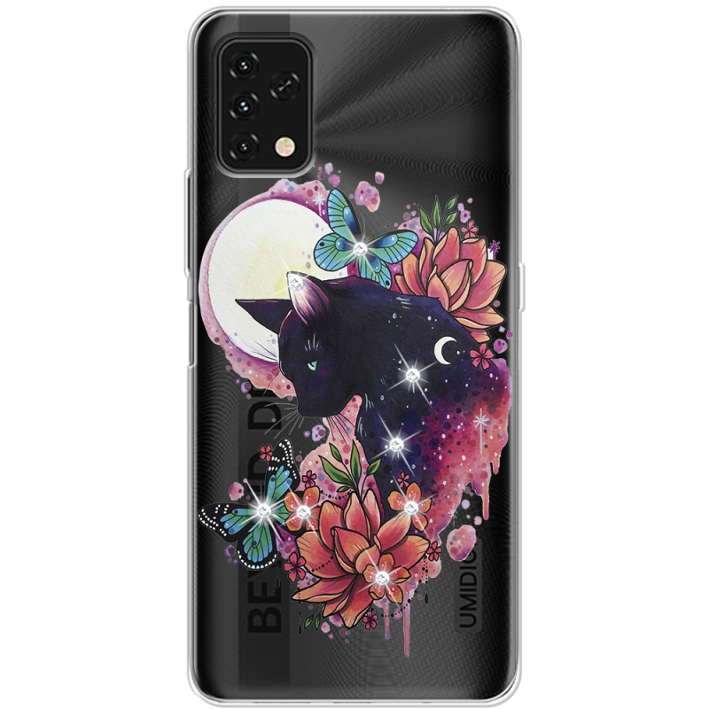 Чехол со стразами Umidigi Power 5S Cat in Flowers