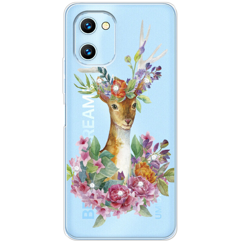 Чехол со стразами Umidigi C1 Deer with flowers