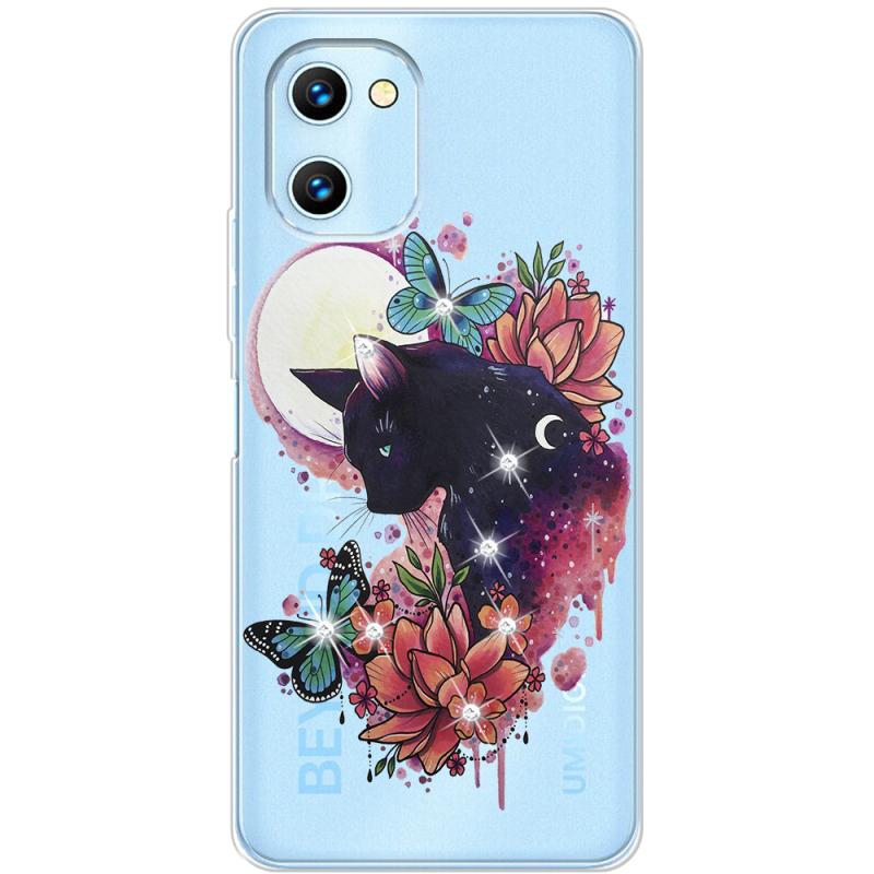 Чехол со стразами Umidigi C1 Cat in Flowers