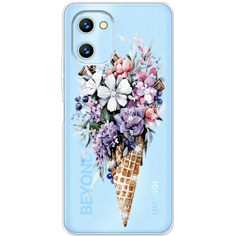 Чехол со стразами Umidigi C1 Ice Cream Flowers