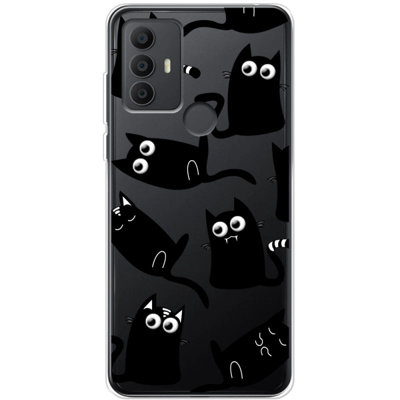 Прозрачный чехол BoxFace TCL 30E с 3D-глазками Black Kitty