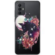 Чехол со стразами TCL 30E Cat in Flowers