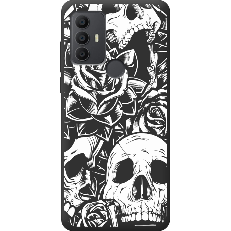 Черный чехол BoxFace TCL 30E Skull and Roses