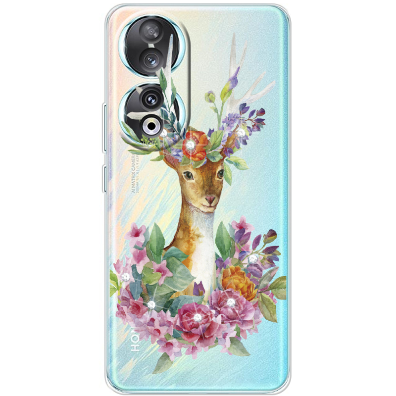 Чехол со стразами Huawei Honor 90 Deer with flowers