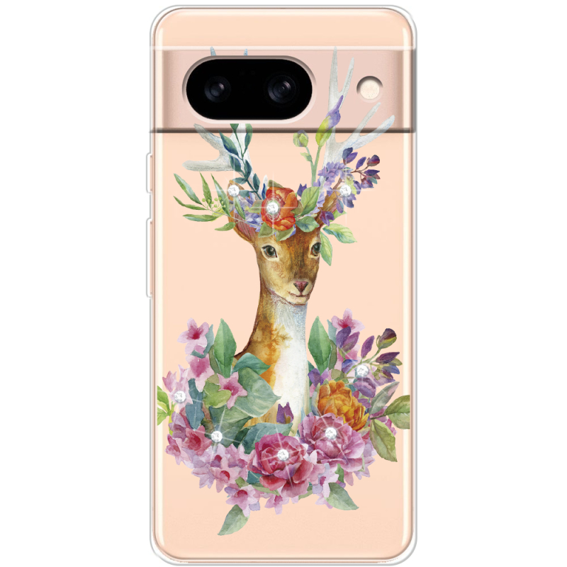 Чехол со стразами Google Pixel 8A Deer with flowers