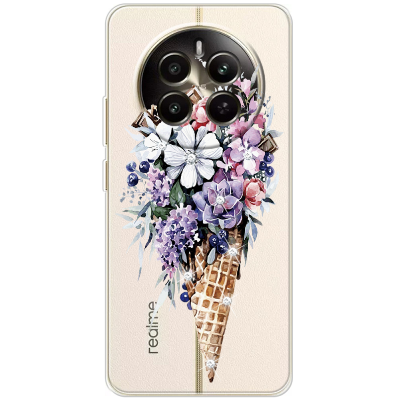Чехол со стразами Realme 12 Plus 5G Ice Cream Flowers