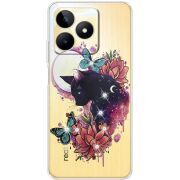 Чехол со стразами Realme Note 50 Cat in Flowers