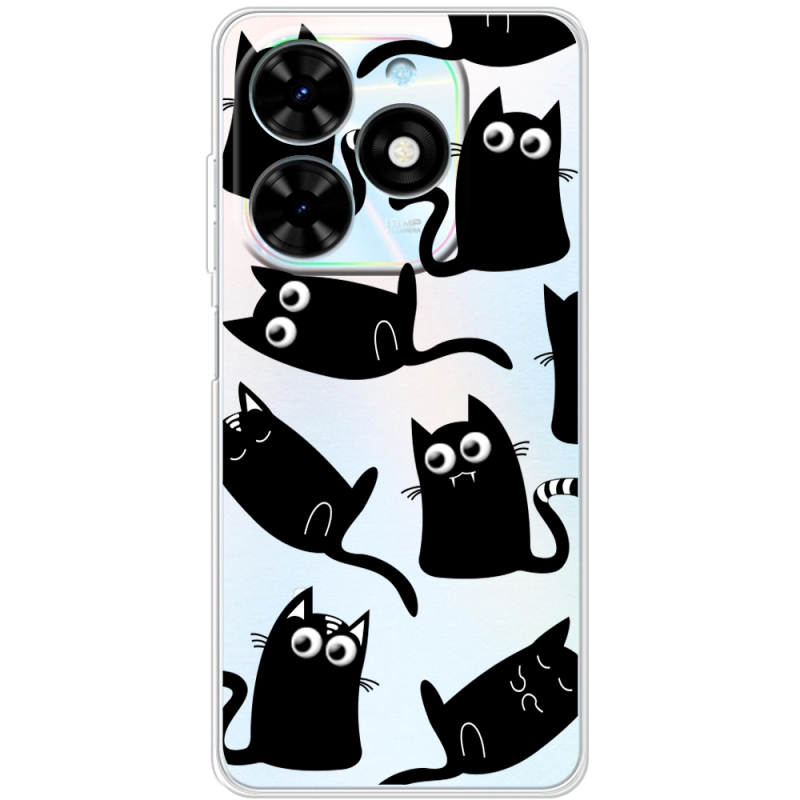 Прозрачный чехол BoxFace Tecno Spark 20 с 3D-глазками Black Kitty