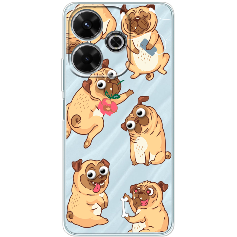 Прозрачный чехол BoxFace Xiaomi Redmi 13 с 3D-глазками Pug