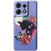 Чехол со стразами Motorola Edge 50 Pro Cat in Flowers