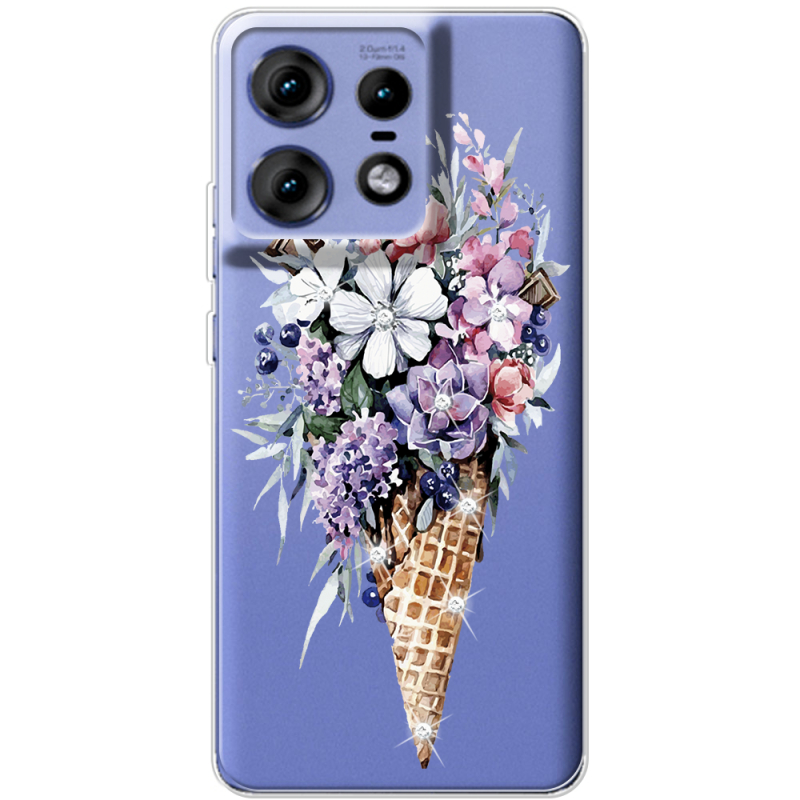 Чехол со стразами Motorola Edge 50 Pro Ice Cream Flowers