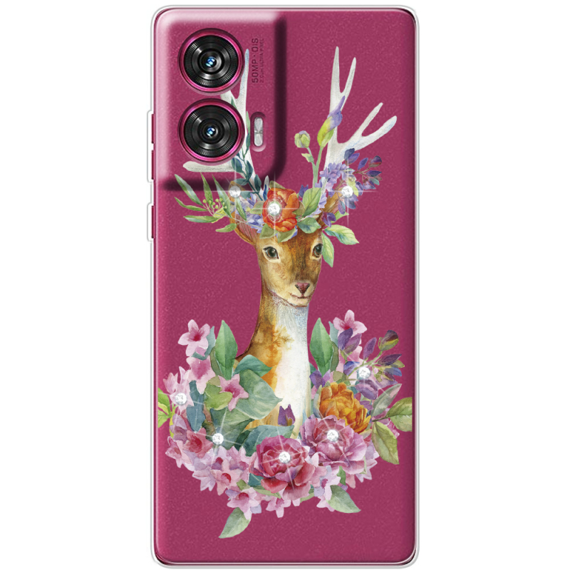 Чехол со стразами Motorola Edge 50 Fusion Deer with flowers