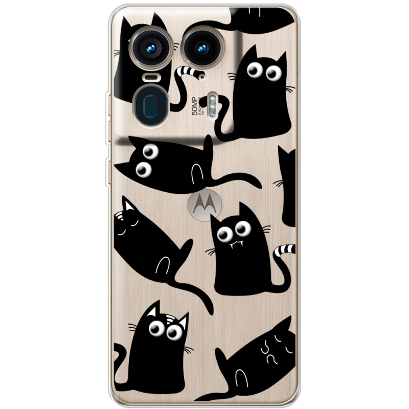 Прозрачный чехол BoxFace Motorola Edge 50 Ultra с 3D-глазками Black Kitty