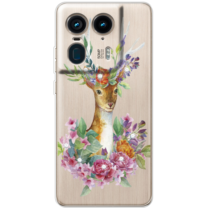 Чехол со стразами Motorola Edge 50 Ultra Deer with flowers