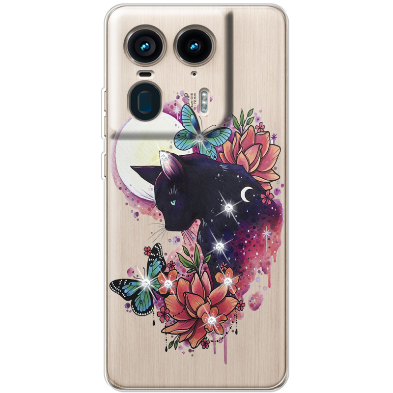 Чехол со стразами Motorola Edge 50 Ultra Cat in Flowers