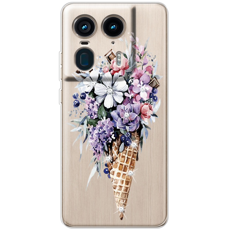 Чехол со стразами Motorola Edge 50 Ultra Ice Cream Flowers