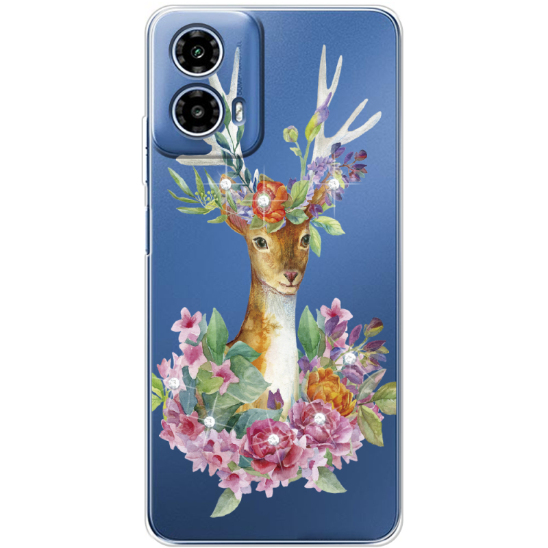 Чехол со стразами Motorola G34 Deer with flowers