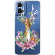 Чехол со стразами Motorola G34 Deer with flowers