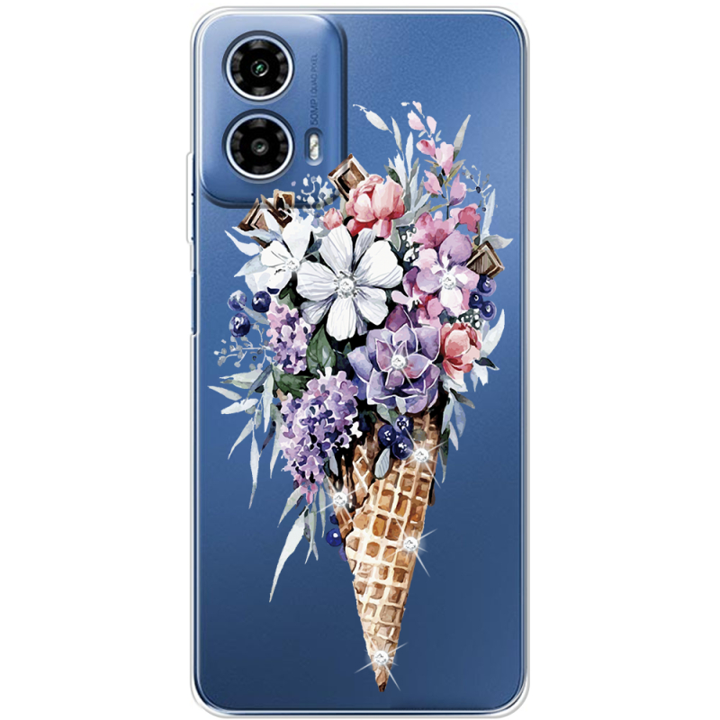 Чехол со стразами Motorola G34 Ice Cream Flowers