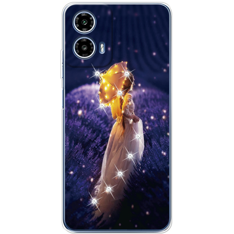 Чехол со стразами Motorola G34 Girl with Umbrella