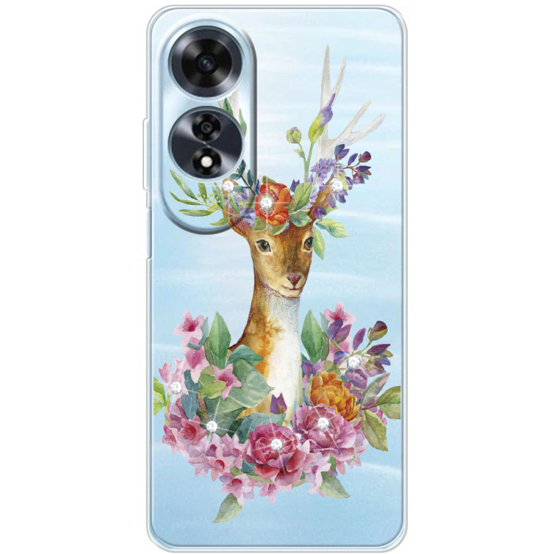 Чехол со стразами OPPO A60 Deer with flowers