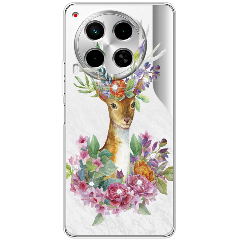 Чехол со стразами BoxFace Tecno Camon 30 Deer with flowers