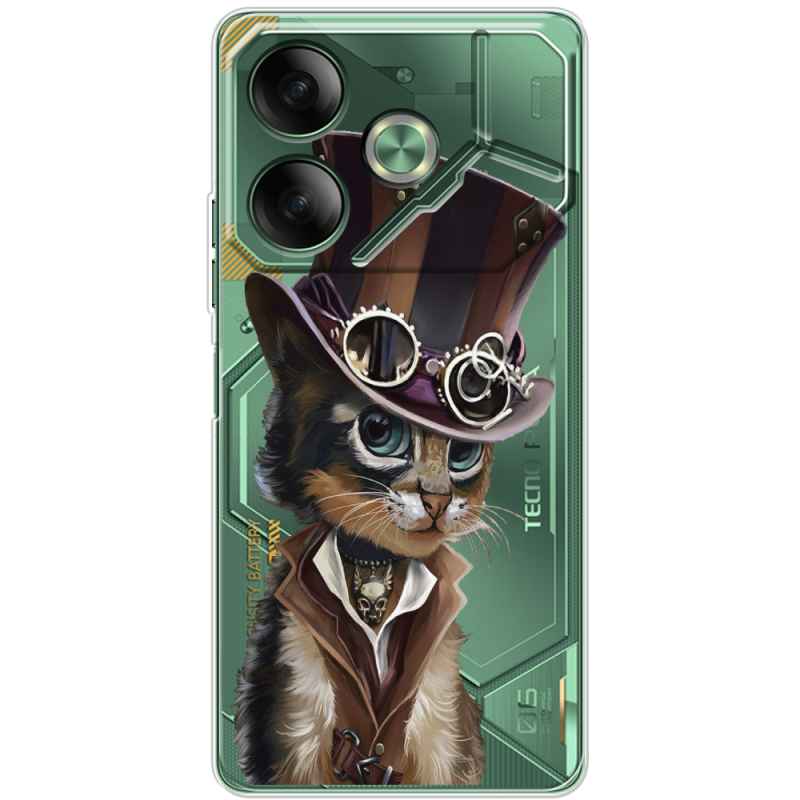 Прозрачный чехол BoxFace Tecno POVA 6 Steampunk Cat