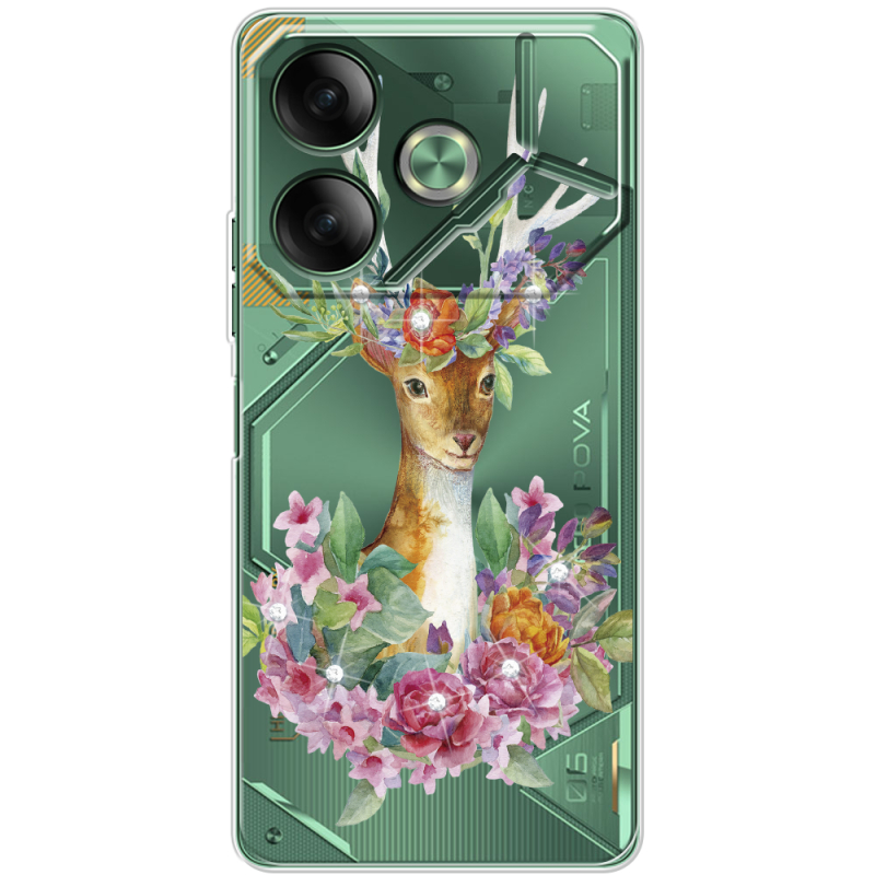 Чехол со стразами BoxFace Tecno POVA 6 Deer with flowers