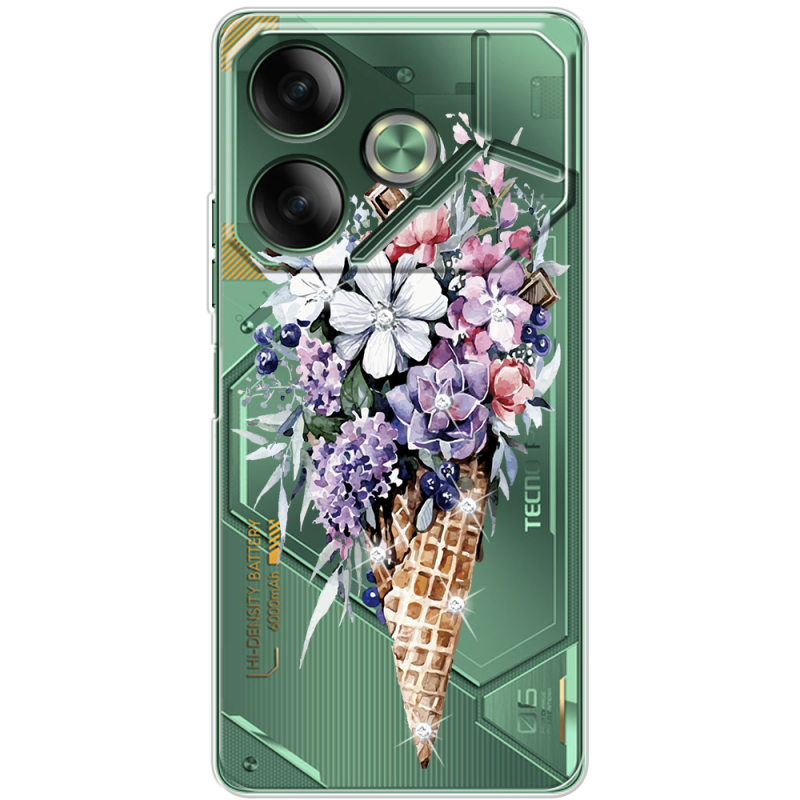 Чехол со стразами BoxFace Tecno POVA 6 Ice Cream Flowers