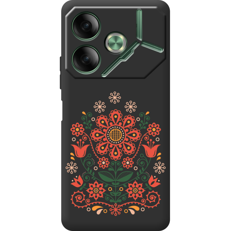 Черный чехол BoxFace Tecno POVA 6 Ukrainian Ornament