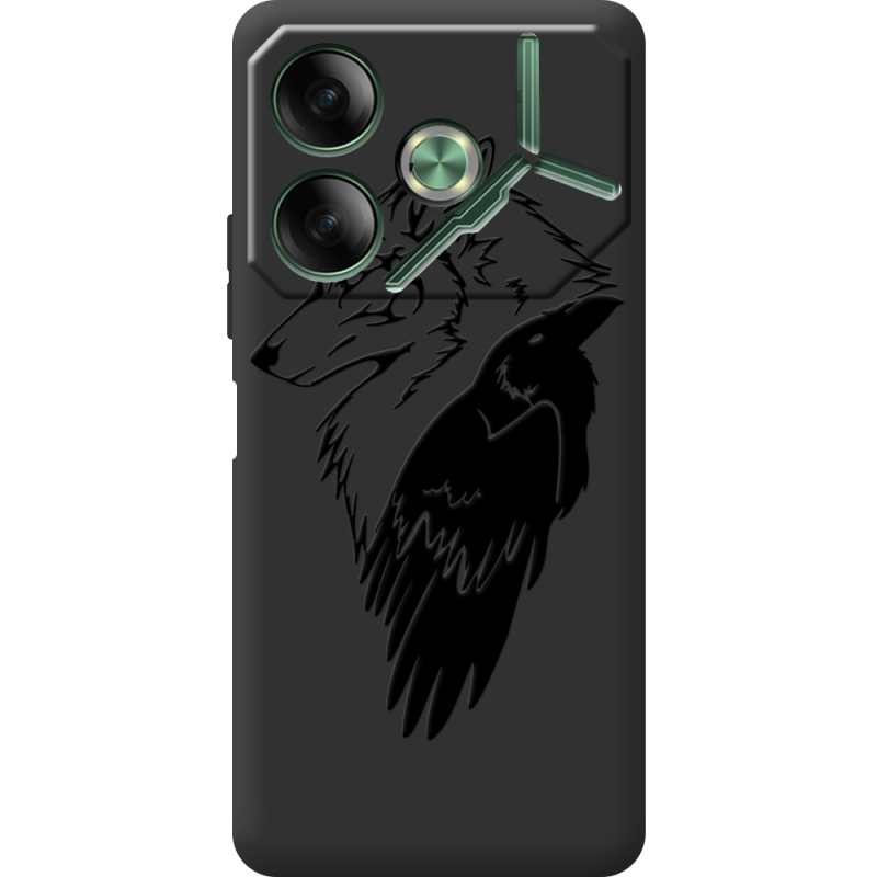 Черный чехол BoxFace Tecno POVA 6 Wolf and Raven