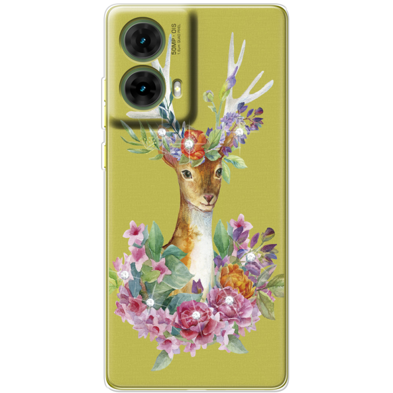 Чехол со стразами Motorola G85 Deer with flowers